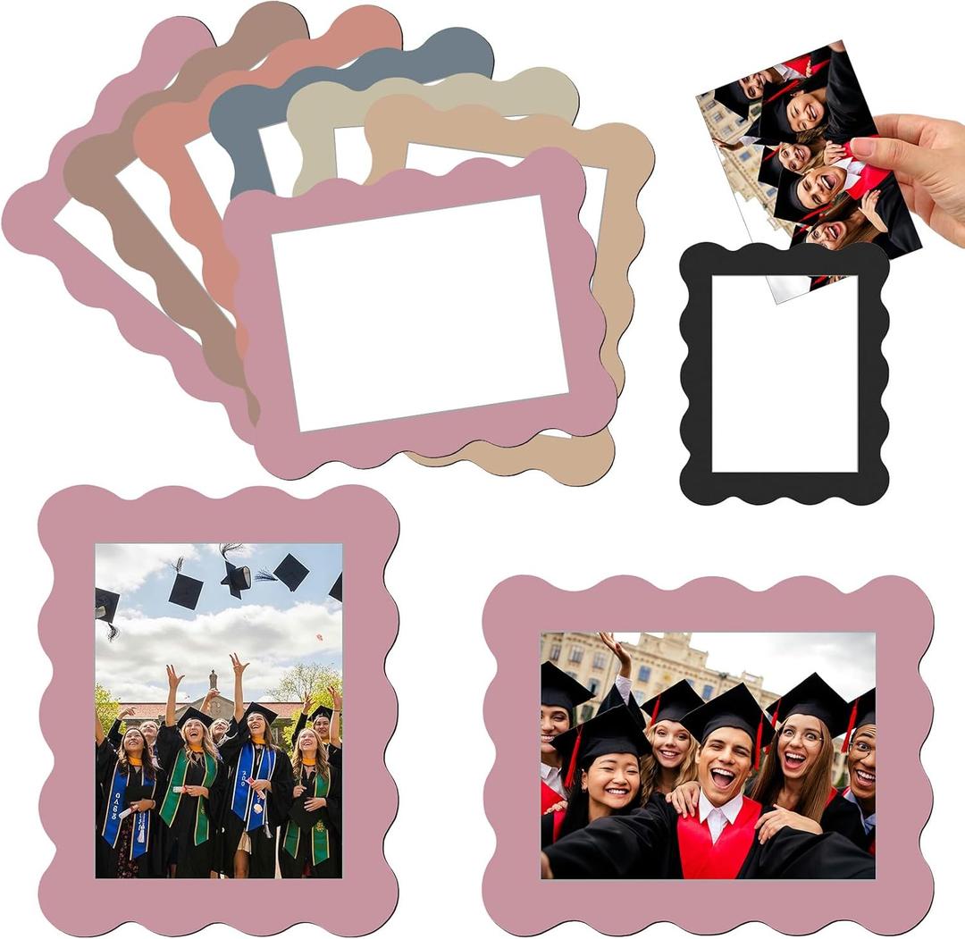 Kingdder 12 Pcs Boho Scalloped Magnetic Picture Frame for Refrigerator 5 x 7 Reusable Picture Frame Magnets Decorative Photo Holders for Fridge Home School Office Locker Decor