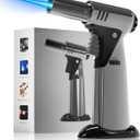 Butane Torch, Butane Refillable Kitchen Cooking Torch, Torch Lighter with Safety Lock And Adjustable Flame For BBQ, Baking, Brulee Creme, Crafts and Soldering(Butane Gas Not Included) (Silver)