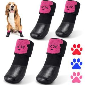 Dog Cat Boots Shoes Socks with Adjustable Waterproof Breathable and Anti-Slip Sole All Weather Protect Paws, Pink, Large (Pack of 4)