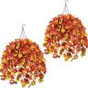 2 Set Fall Hanging Baskets Outdoor Artificial Fall Leaves for Porch Decor
