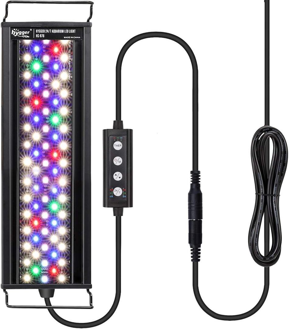 hygger 36W 24/7 Lighting Aquarium LED Light, Sunrise-Daylight-Moonlight Mode and DIY Mode, Adjustable Timer Adjustable Brightness Fish Tank Light with Extendable Bracket 7 Colors for Planted Tank