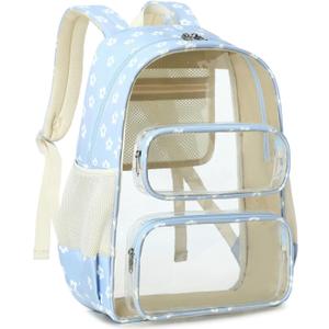 CAMTOP Clear Backpack Heavy Duty Transparent Bag See Through BookBag for Student School Work Festival Sport Travel (Blue Flower)