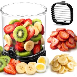 Hendiy Strawberry Slicer with Stainless Blades | Egg & Fruit Slicer Cup for Banana, Cucumber, Mushroom | ABS Detachable Kitchen Gadget - Precision Berry Cutter Tool (Black, 1-Pack)