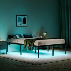 HAVONIZD Full Bed Frame with LED Lights & Charging Station - 18 Inch Heavy Duty Metal Platform Bed Frame No Box Spring Needed, Easy Assembly, No Noise