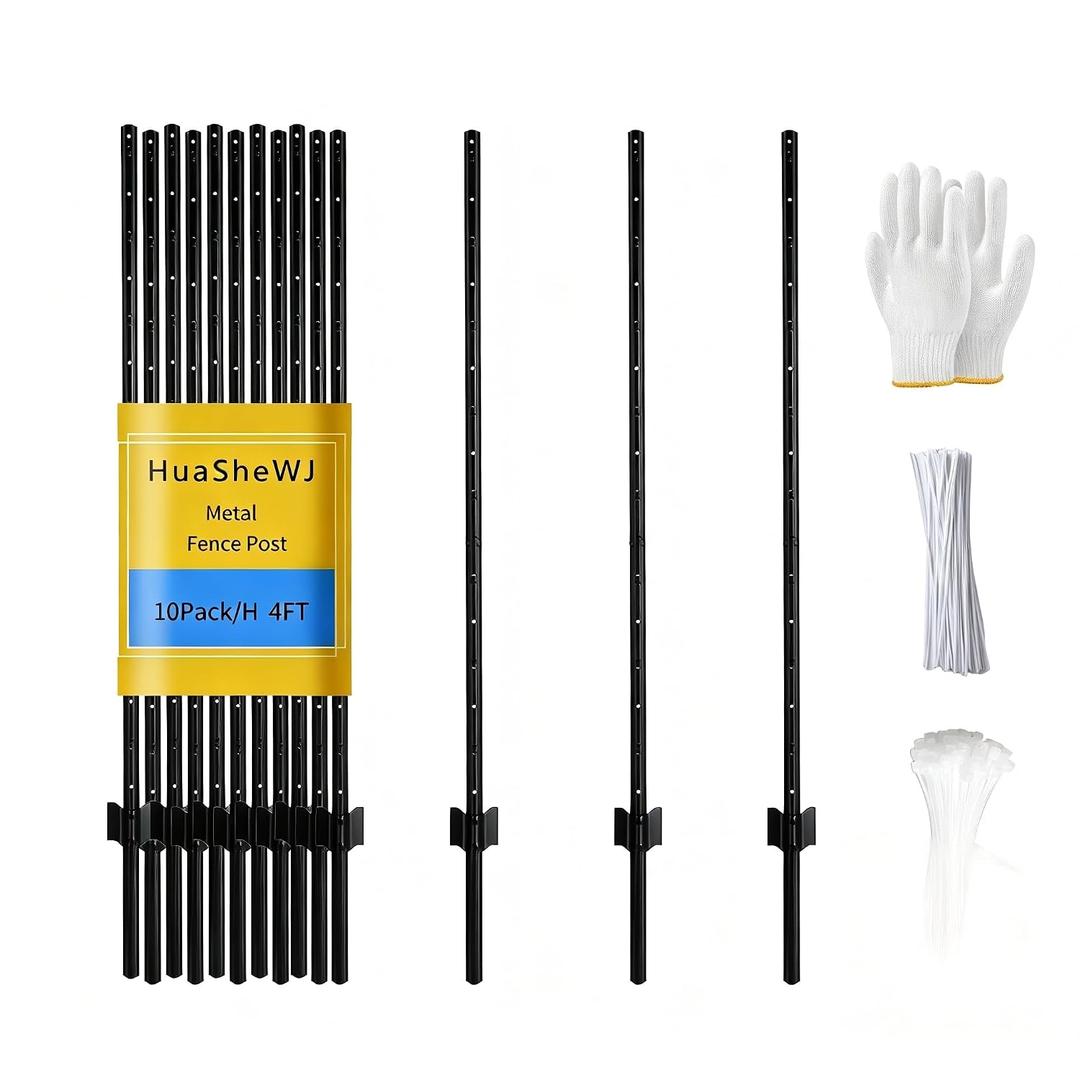 Metal Fence Post 4 Feet Black Pack of 10 U Post for Wire Fence