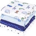 david's kids 4 Pack Baby Muslin Swaddle Blankets, 100% Cotton and Ultra Soft Breathable Receiving Blanket Wrap for Boys Girls, New Born Essentials, Large 47 x 47 inches, Dinosaur Blue