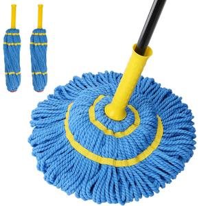 Self-Wringing Twist Mops with 1 Extra Refill, Microfiber Mops for Floor Cleaning with 57 " Long Handle, Easy Wringing Floor Mop for Hardwood Commercial Household Clean (1 Handle & 2 Mop Heads)