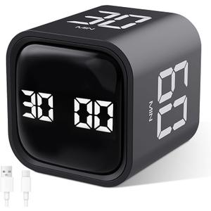 GuDoQi Multi-Function Cube Timer, 5/10/30/60 Min & Custom Count Down, Included Pause & Resume Feature, Silent, Vibrate & Adjustable Sound Alarm for Productivity in Tasks, Study & Kitchen, Black
