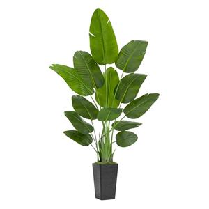 Lifelike Bird of Paradise Artificial Plant 7ft Faux Banana Leaf Tree with Black Tall Wavy-Textured Planter for Home Decor - Perfect Indoor Silk Floor Plant for Living Room Office Ambiance Enhancement