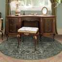 5ft Green Round Washable Area Rug for Living Room Vintage Boho Non Slip Circle 5x5 Rug Distressed Floral Carpet Indoor Retro Soft Low Pile Farmhouse Throw Rug for Bedroom Nursery Office