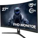 CRUA 27" Curved Gaming Monitor, FHD 1920x1080P, 144Hz/180Hz Computer Monitor, 1800R VA Screen, 120% sRGB, AMD FreeSync, HDMI & DP, Wall Mount Install- Black