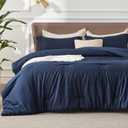 Bedsure Navy Blue Queen Comforter Set -Soft Bedding for All Seasons, Cationic Dyed Bed Set, 3 Pieces, 1 Queen Size Comforter (90"x90") and 2 Pillow Shams (20"x26"+2")