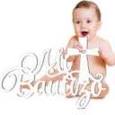 Bucherry Wooden Baby Shower Signage - Mi Bautizo Decorative Sign, Rustic Style, 38 x 25 x 0.5 cm, Wood Material, Wall Mount