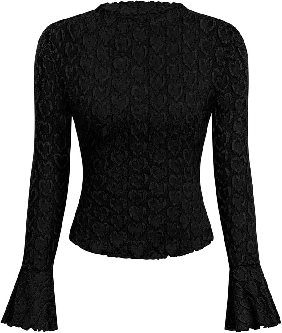 BTFBM Women's 2025 Fashion Tops Long Sleeves Fall T-Shirts Cute Crewneck Basic Business Tees Blouses(Black,X-Small) (Black, XS)