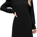 Naggoo Fall Dresses for Women 2025 Knit Crew Neck Tunic Dress Casual Winter Long Sleeve Sweater Dress with Pockets, Small, Black 