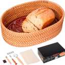 Bread Basket with Warming Stone and Cloth -Terra Cotta Bread Warmer, 12.7 * 8.2 Oval Bread Basket with Warmer - Gifts for Hostess House Warming Baker Christmas -Bread Warmer Cesta De Pao De Piedra