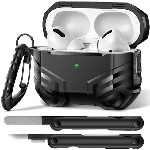 MOBOSI for Airpods Pro Case(1nd/1st Gen), Military Grade AirPods Pro 2nd Generation Case, [Compatible with MagSafe], Hard Shell Full-Body Protective Case Cover with Keychain(2023/2022/2019), Black 1Pcs