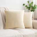 HWY 50 Cream White Velvet Throw Pillow Covers 16x16 Inch, Pack of 2 Soft Cozy Solid Decorative Luxury Cushion Cases for Couch Sofa Bed Living Room Bedroom