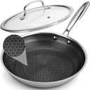 12 Inch Hybrid Non Stick Frying Pan Set Skillet Stainless Steel Skillet Chef's Pan with Matching Lid, PFOA-Free Non-Toxic Cookware, Dishwasher & Oven Safe, Induction Compatible All Cooktop