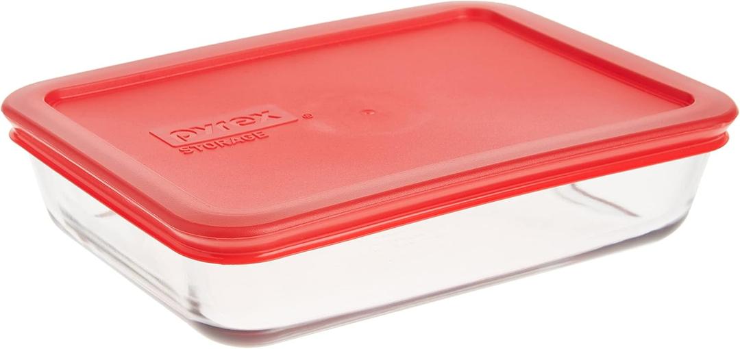 Pyrex 3-Cup Single Rectangular Glass Food Storage Container with Lid, Non-Toxic, BPA-Free Lid, Tempered Non-Pourous Glass, Microwave, Dishwasher, Freezer and Oven Safe, Red
1.4 L 8x6x2 Inch