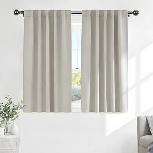 PONY DANCE Cream Blackout Curtains, Thermal Insulated Short Drapes for Small Basement Bathroom Window, Back Tab & Rod Pocket Solid Black Out Curtains for Bedroom, 42 W x 45 L, Ivory/Cream, 2 Panels