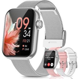Smart Watch, 1.85" Android Smart Watches for Women, Fitness Tracker Watch with Blood Pressure/Heart Rate/Sleep Monitor, Bluetooth Smartwatch for Android/iOS Phones, Fitness Watch for Women (3 Bands)