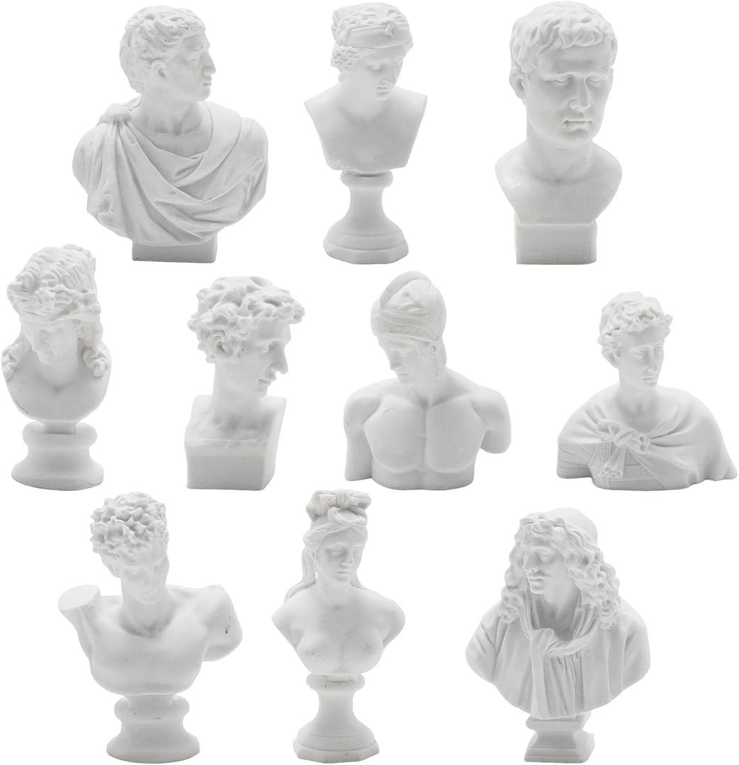 10Pcs Mini Greek Statue, Classical Small Greek Statues Collection, Mini Bust Statue Set for Home Office Decor
