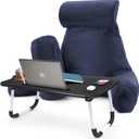 Nestl Reading Pillow with Portable Laptop Lap Desk - Shredded Memory Foam Back Support Pillow for Sitting Up in Bed and Couch Rest Pillows with Arms, Bed Tray Table with Foldable Legs, Navy (Large)