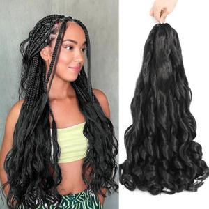 French Curly Braiding Hair 8 Packs Loose Wavy Braiding Hair Pre Stretched Bouncy Synthetic French Curl Braiding Hair Extensions for Women (1B, 18 Inch)