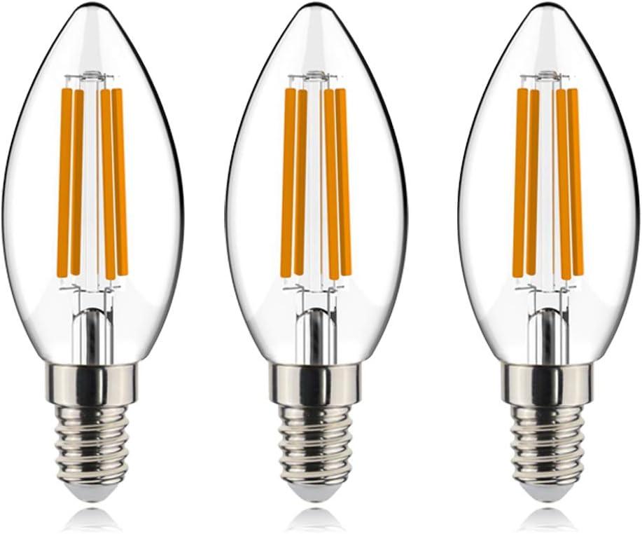 2 x B11 Dimmable Vintage LED Edison Candelabra Bulb 4.5W, 60W Equivalent, High Brightness, 2700K Warm White Light, Clear Glass, Candles/Chandelier Style, E12 Base, 3PCS