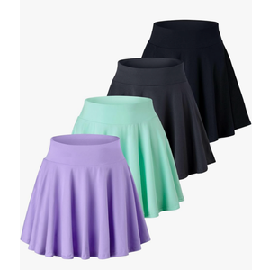 Real Essentials 4 Pack: Women's Basic Casual Stretchy Mini Skirt - Skater A-Line Flowy Flared, XXL