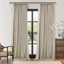 Beige Oatmeal Linen Pinch Pleated 100% Blackout Curtains 90 Inch Length 2 Panels Set Pinch Pleat Curtains Black Out Blocking Room Darkening Drapes with Liner for Bedroom Living Room Window 40x90