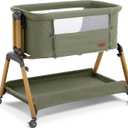 Jimglo 3 in 1 Baby Bassinet, Rocking Bassinets with Comfy Mattress and Wheels, Adjustable Height Bassinet Bedside Sleeper, Easy Folding Portable Crib for Newborn (Green)