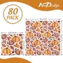 AnyDesign 80Pcs Fall Football Pumpkin Paper Napkin Maple Leaves Pumpkin Rugby Luncheon Napkin 6.5 x 6.5 Inch Autumn Decorative Dinner Hand Napkin for Farmhouse Birthday Baby Shower Tea Party Supplies