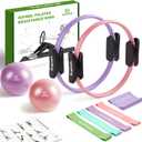Pilates Ring and Ball Set with Resistance Bands - Pilates Equipment for Home Workout - 14'' & 12'' Pilates Rings, 2 Pilates Balls, 5 Resistance Bands for Toning Arms, Thighs/Legs & Core