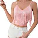SweatyRocks Women's Fringe Sleeveless Boho Tassel Tank Top Slim Fit Cami Summer Tops (Pink, XL)