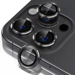 Misea Compatible for iPhone 16 Pro/iPhone 16 Pro Max Camera Lens Protector, Ultra-HD Tempered Glass Camera Cover Screen Protector Metal Individual Ring Protector Decoration Accessories, Black