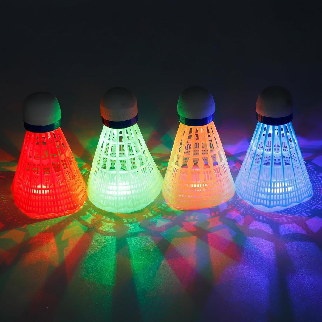 Reespring LED Badminton Birdies 12 PCS, 360 Nylon Glow in The Dark Badminton Shuttlecocks for Backyards Practice, 4 Color Plastic Light Up Birdie Ball Set for Outdoor Indoor Sports Activities