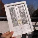 iLAND Dollhouse Door on 1:12 Scale, Dollhouse Accessories of Miniature Gate w/Carved Pattern & 3D Lattice Panes Reflecting Rainbow Light & Golden Handles