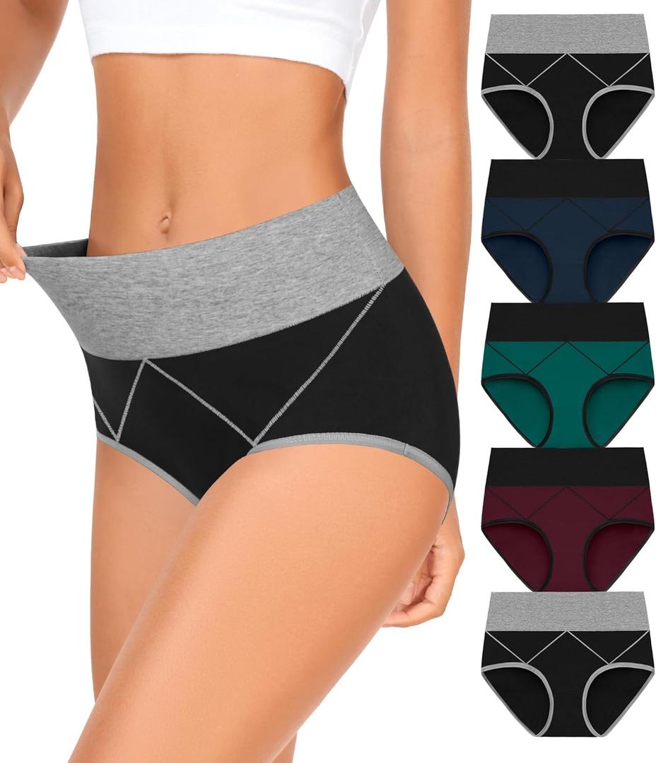 MISSWHO Womens High Waisted Cotton Underwear Full Coverage Soft Double-Layer Waistedband Panties (Regular & Plus Size) (M)
