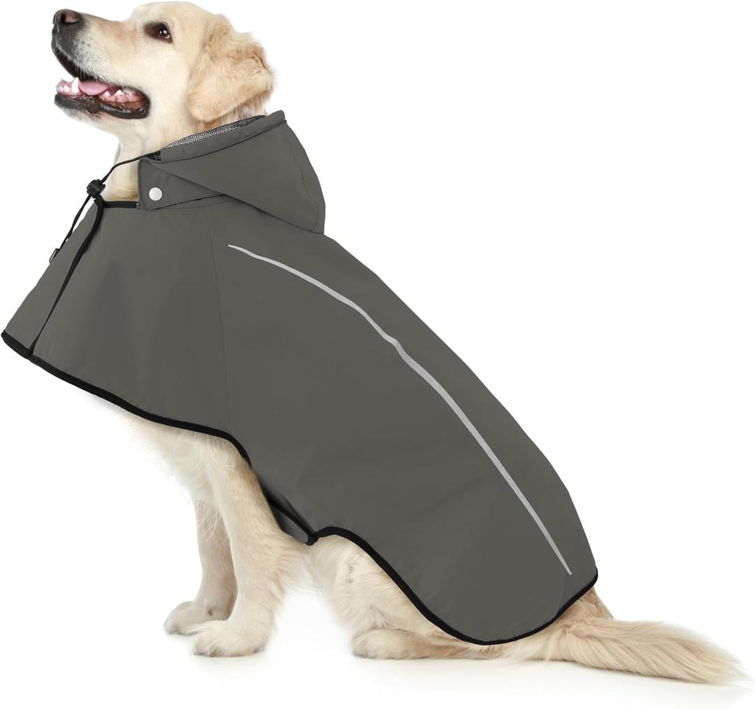 Mile High Life Dog Raincoat, Adjustable Waterproof Pet Rain Jacket, Reflective Hooded Poncho for Small Medium Large Dogs, Lightweight Breathable Pet Rain Coat (Dark Gray,L Chest 26"-33")