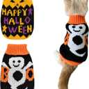 2Pcs Halloween Dog Sweaters Kitten Cat Knitwear Puppy Cat Halloween Pumpkin Ghost Sweater Pet Halloween Sweater Clothes Outfit Costume for Kittens Cats Puppies Small Medium Dogs XS