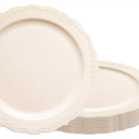 Smarty Had A Party Elegant Ivory Plastic Plates, Disposable Dinnerware Sets, 7.5" for Salad, Durable Party Plates for Weddings, Events, and All Occasions (40) Count) 