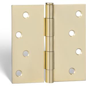 goldenwarm Pack of 3 4in Door Hinges Brushed Brass Gold Door Hinges Butt Hinges with Square Corners, Interior Door Hardware