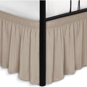Biscaynebay Wrap Around Bed Skirts with Split Corners for Queen Beds 18" Drop, Light Camel Adjustable Elastic Dust Ruffles Easy Fit Wrinkle Resistant Silky Luxurious Fabric Machine Washable