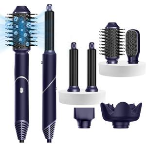 6 in 1 Blow Dryer Brush, Hair Dryer with Diffuser for Curly Hair, Negative Ionic Hair Dryer Brush Set, Air Curling Iron Air Styler, Brush Blow Dryer Straight, Volumize, Drying Hair Styling Tool