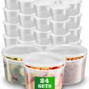 Plastic Deli Containers with Lids, 24 Sets 64oz Leakproof Soup Storage Containers for Restaurant, Round Takeout Deli Cups for Food Slime Meal Prep Leftover, BPA Free, Microwave/Freezer Safe