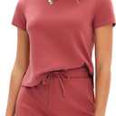 EXLURA Womens Summer 2 Piece Short Skirt Sets Cotton Short Sleeve Tshirt Matching Tennis Skort Airport Travel Vacation Outfit, XS