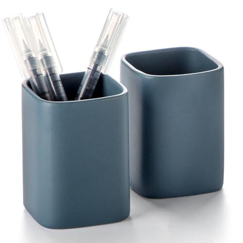 Viosuniu Pen Holder, 2 Pack Pencil Holder for Desk,Ceramic Pencil Cup Desk Organizer, Makeup Brush Holder Cute, Stationery Accessories for Office, School, Home (Matte blue)