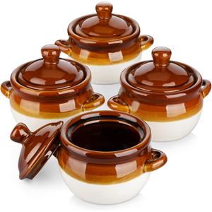 LOVECASA 26 OZ French Onion Soup Bowls with Lid, Porcelain Soup Crocks with Handles, Oven Safe Serving Bowls for Soup, Beef Stew, Cereal, Pot Pies, lasagna, Chilli, Set of 4